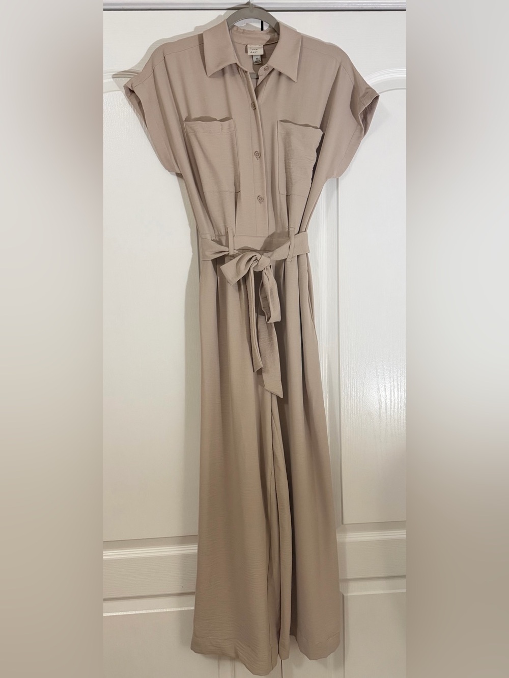 A New Day Women's Short Sleeve Belted Jumpsuit Beige size XS